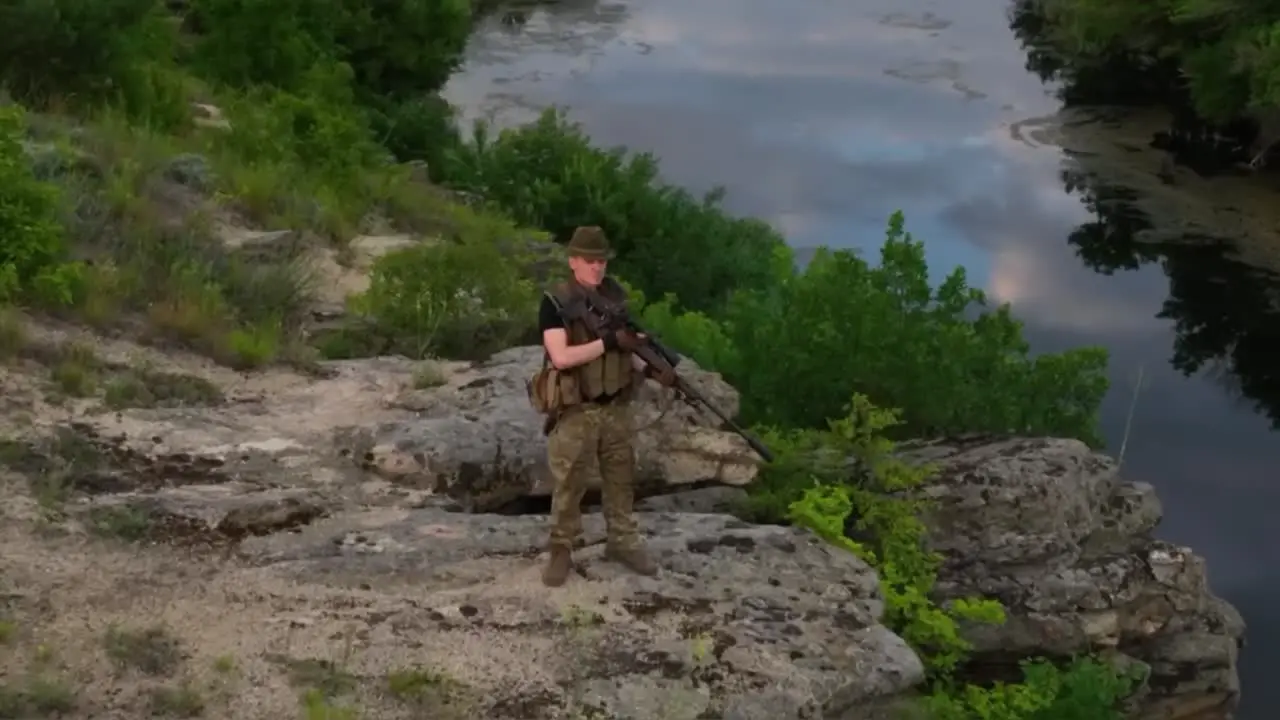 Ukrainian Soldier Goes On Patrol On The Front Lines Of Ukraine In Donbas During The War Against Russia