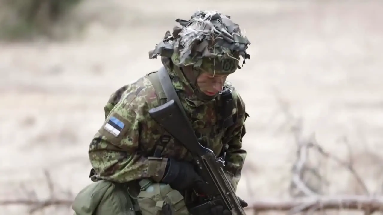 Nato Forward Presence Battlegroup Estonia Soldiers Fire Weapons During A Military Training Exercise Estonia