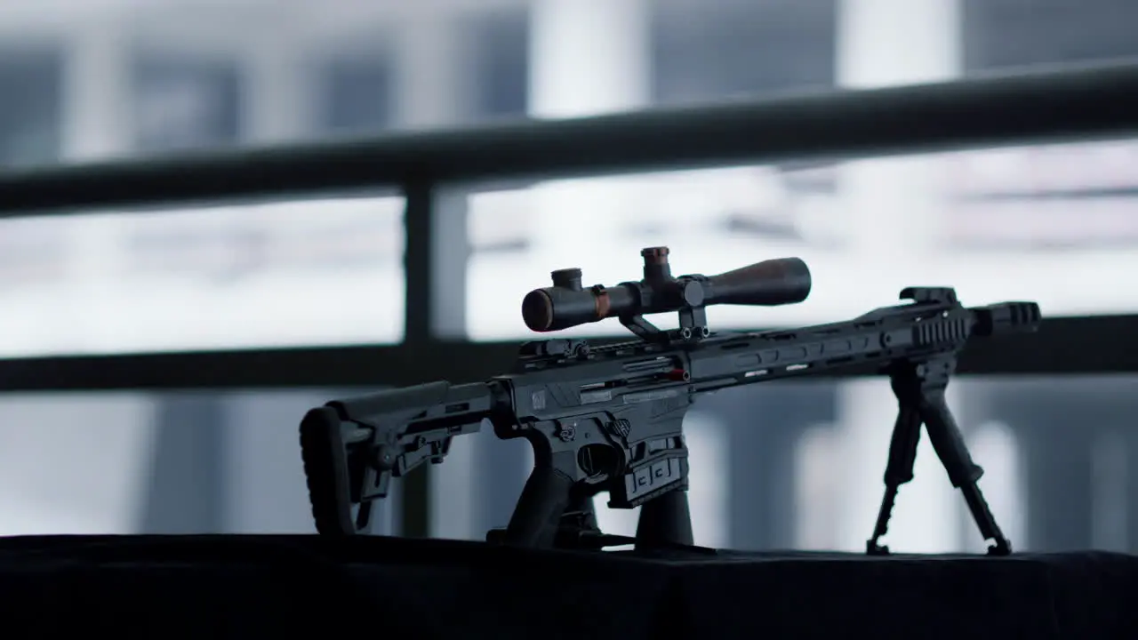 Sniper rifle with telescopic sight mounted on bipod Rifle with optical sight