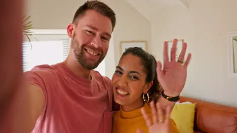 Happy interracial couple video call