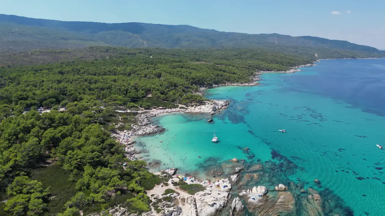 Orange Beach Bay and Coast in Sithonia Halkidiki Greece Aerial 4k