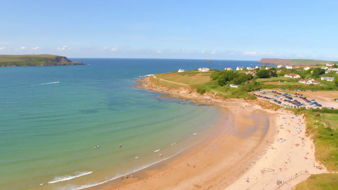 Aerial drone view of Daymer Bay in Cornwall