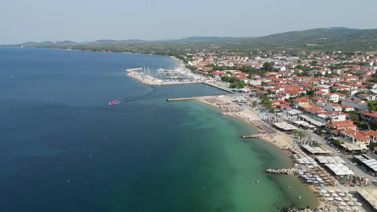 Nikiti Village and Popular Holiday Destination in Sithonia Halkidiki Greece Aerial 4k