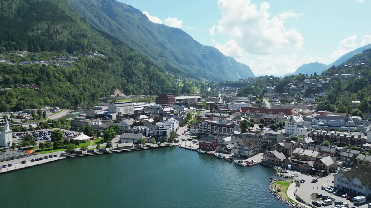 Odda Village Centre at Hardanger Fjord in Vestland Norway Scandinavia Aerial