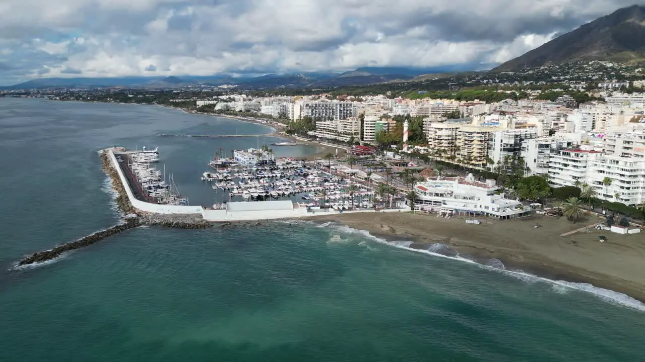 Marbella Coastline with Port Boulevard and Hotels in Andalusia Spain Aerial