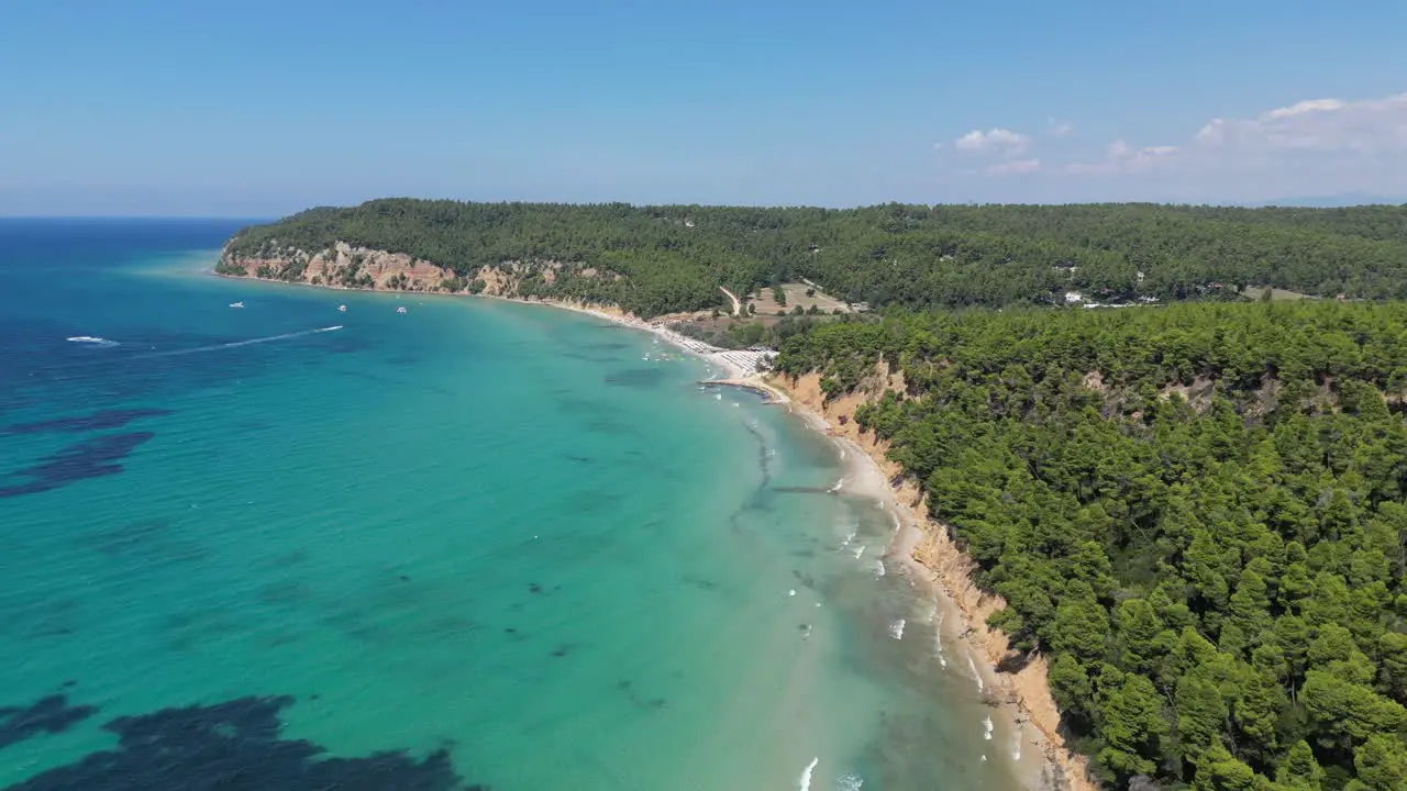 Halkidiki Coast Beaches and Scenic Nature in Kassandra Greece Aerial 4k