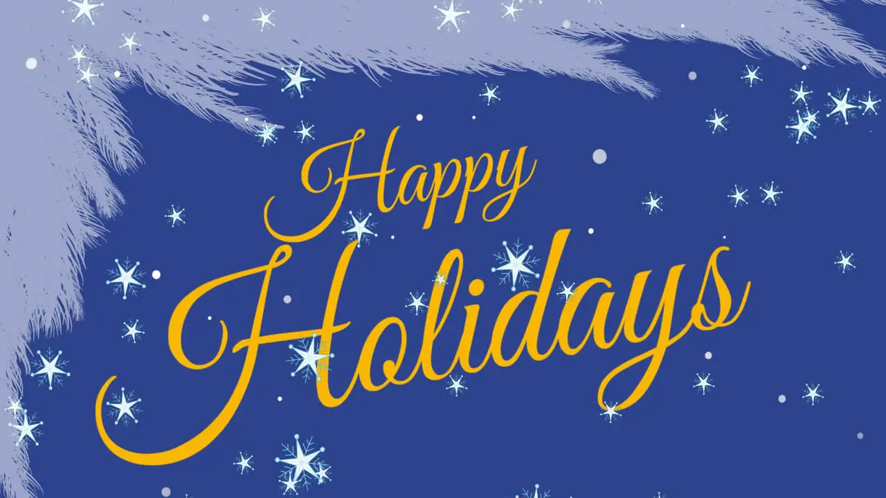 Animation of view from window frame of stars falling over happy holidays text banner