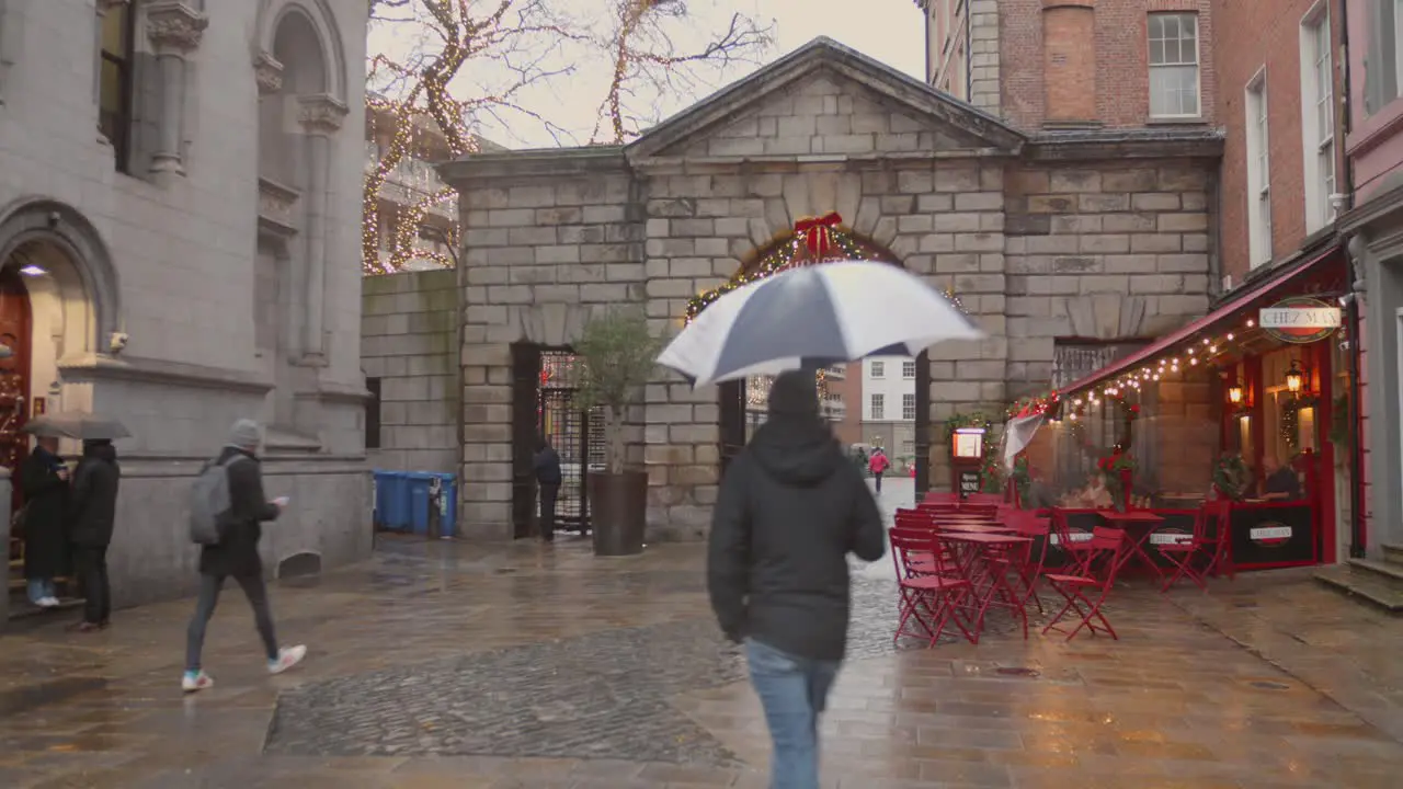 Entrance access near the castle at Christmas time in Dublin Ireland