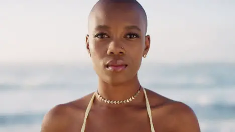 Calm ocean and black woman face from Madagascar