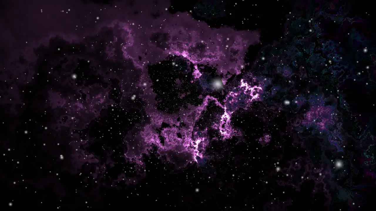 shining bright purple green nebula clouds and moving