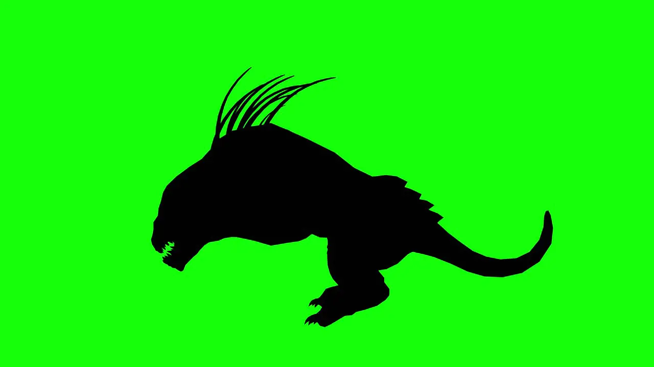 Silhouette of a fantasy creature monster dog running on green screen side view