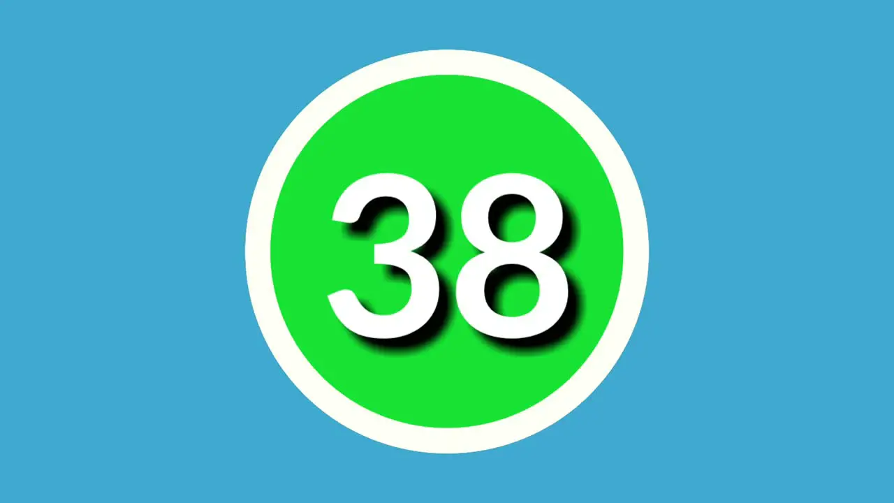 Number 38 thirty eight sign symbol animation motion graphics on green sphere on blue background 4k cartoon video number for video elements