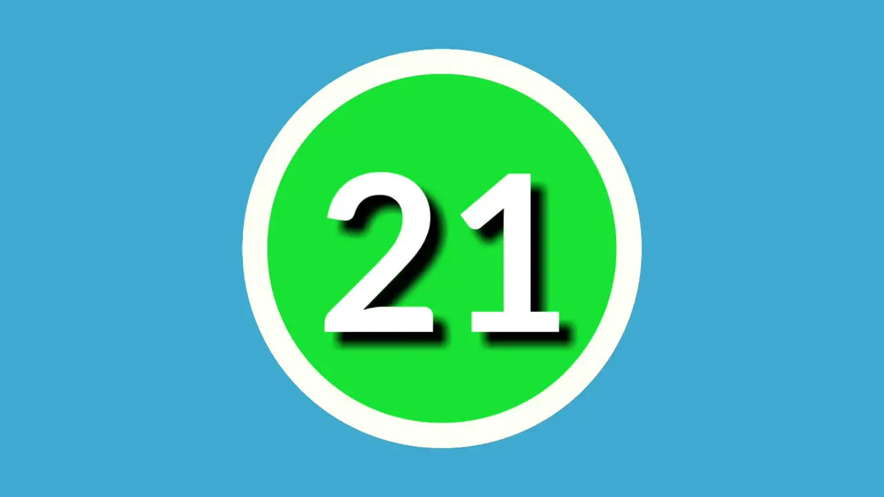 Number twenty one 21 sign symbol animation motion graphics on green sphere on blue background 4k cartoon video number for video elements