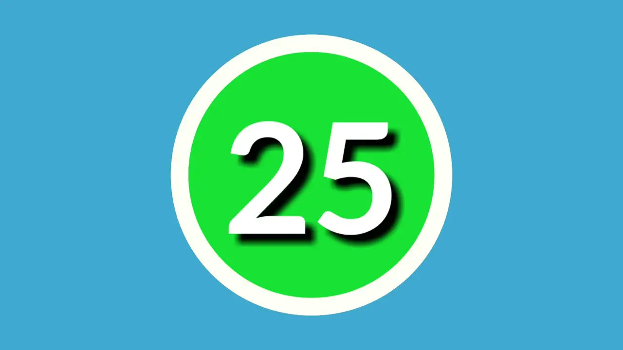 Number twenty five 25 sign symbol animation motion graphics on green sphere on blue background 4k cartoon video number for video elements