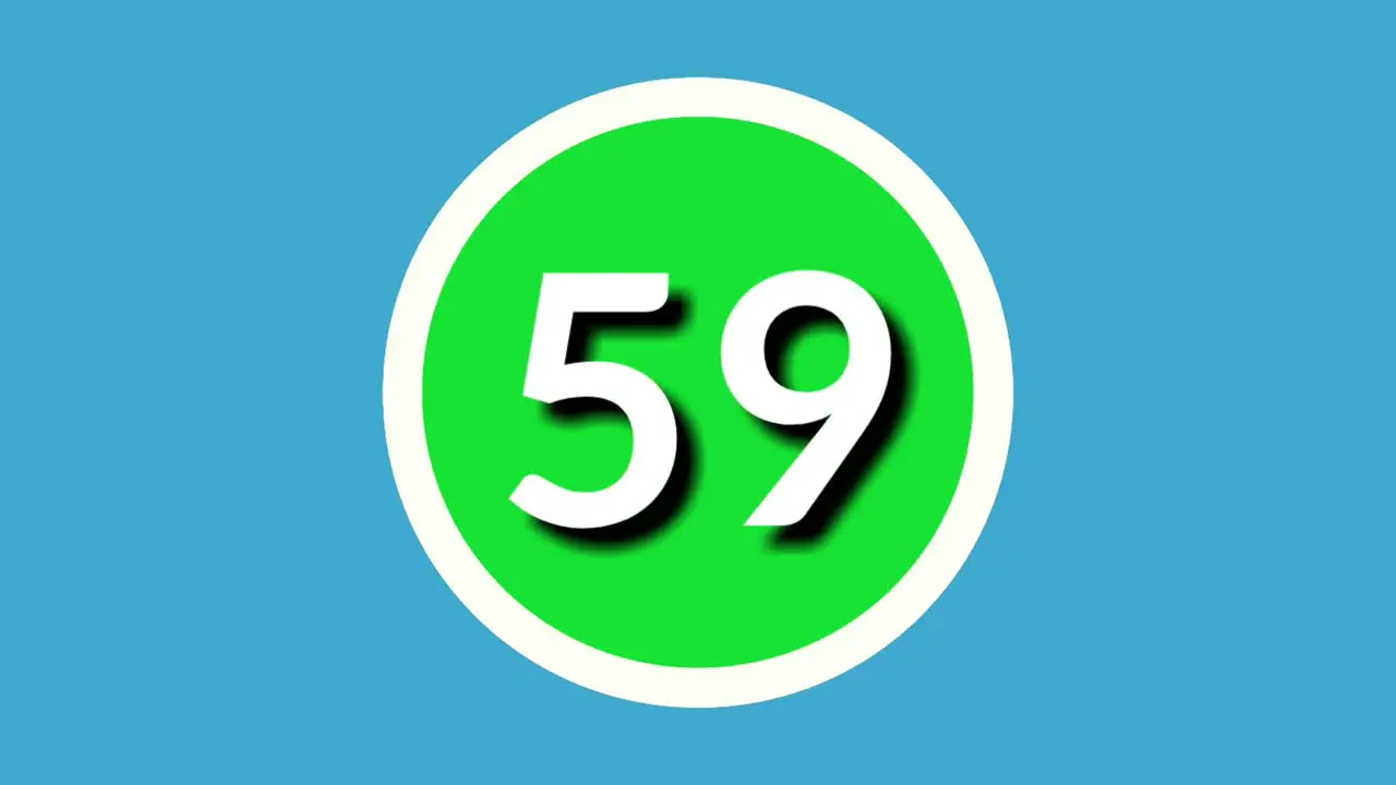 Number 59 fifty nine sign symbol animation motion graphics on green sphere on blue background 4k cartoon video number for video elements