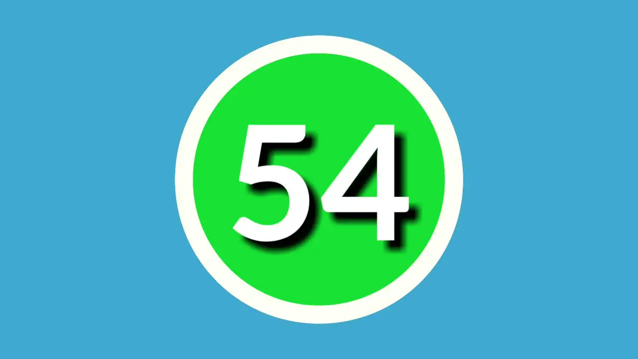 Number 54 fifty four sign symbol animation motion graphics on green sphere on blue background 4k cartoon video number for video elements