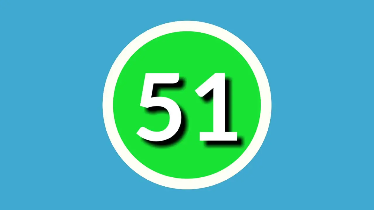 Number 51 fifty one sign symbol animation motion graphics on green sphere on blue background 4k cartoon video number for video elements