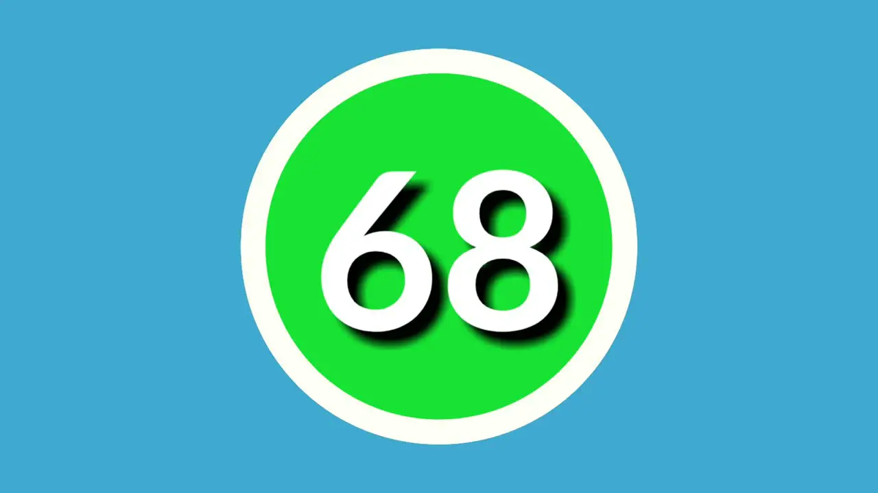 Number 68 sixty eight sign symbol animation motion graphics on green sphere on blue background 4k cartoon video number for video elements