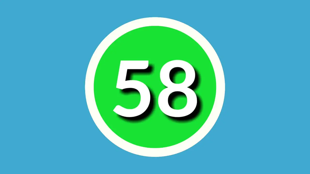 Number 58 fifty eight sign symbol animation motion graphics on green sphere on blue background 4k cartoon video number for video elements