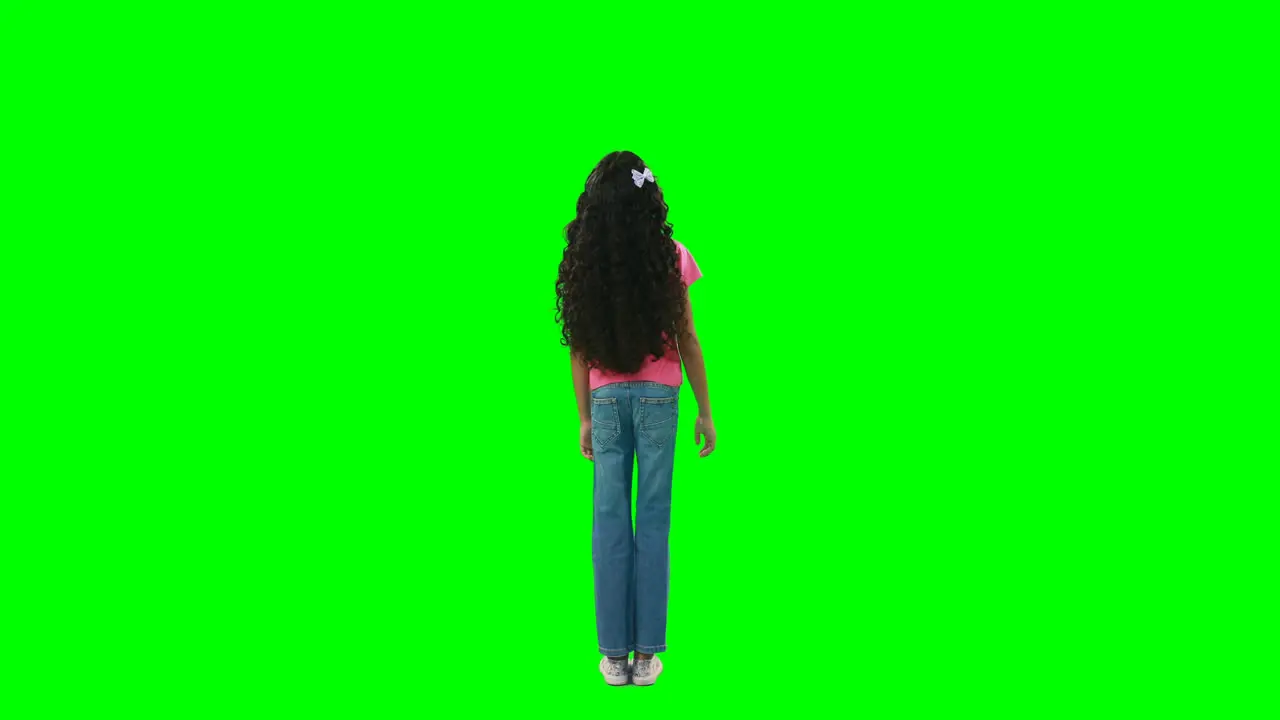 Rear view of girl touching digital screen 4k