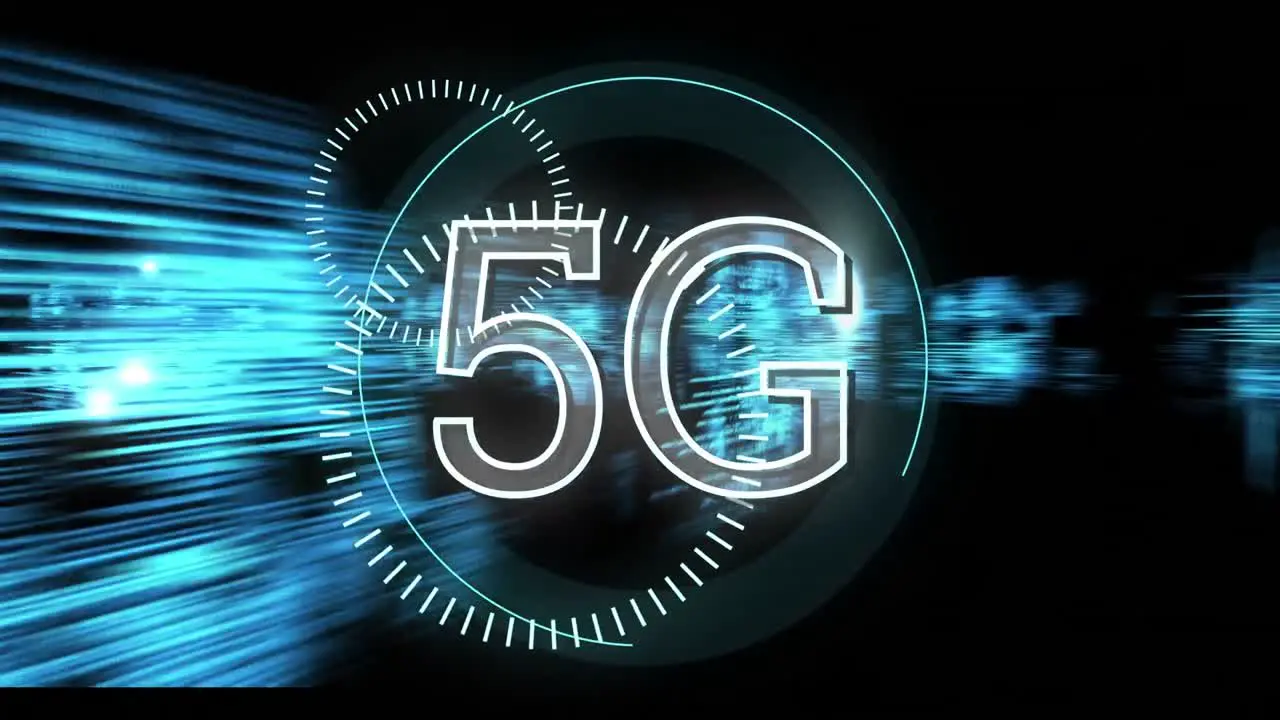 Animation of 5g over data processing over black background with green screen