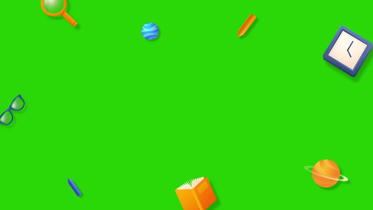 Back to school 3D elements Animation icons popping up to add text in the center green screen background