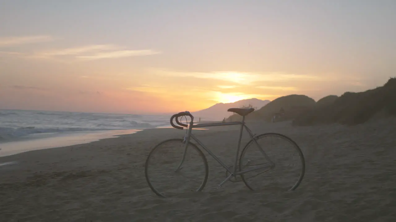 Bike Parked On The Beach Beautiful Sunset Landscape