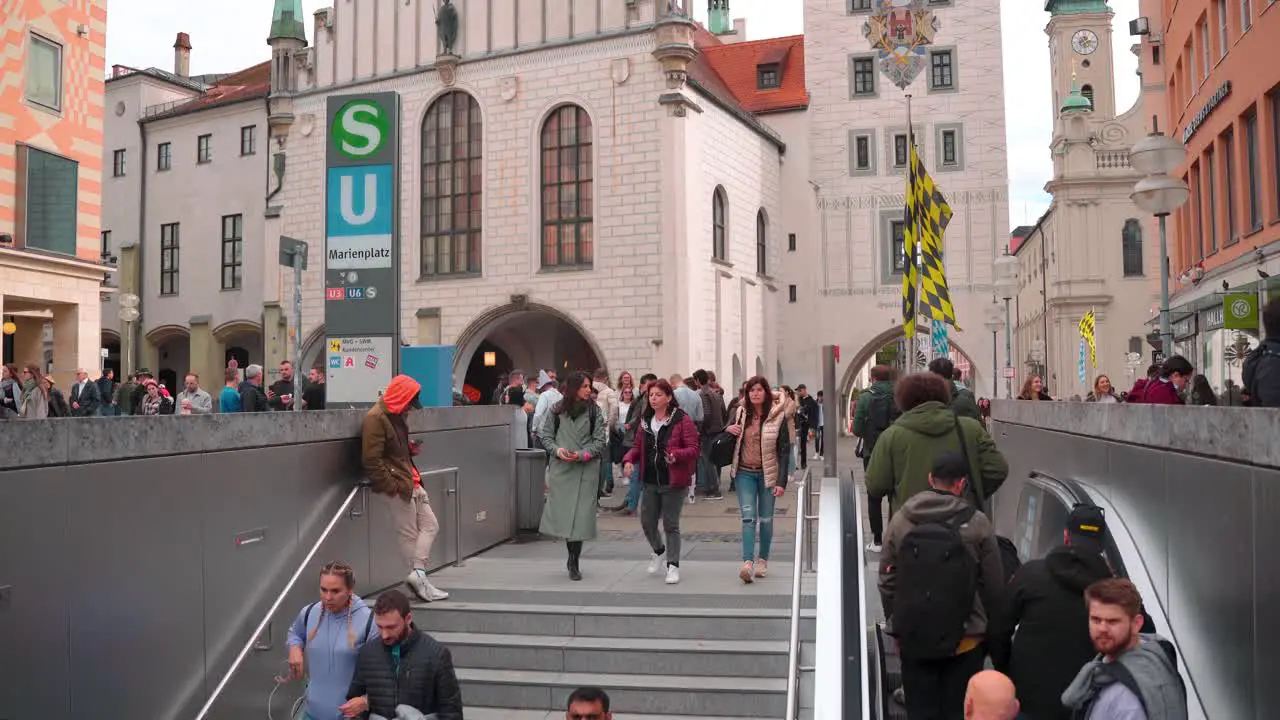 People use escalator to Munich Marienplatz subway station