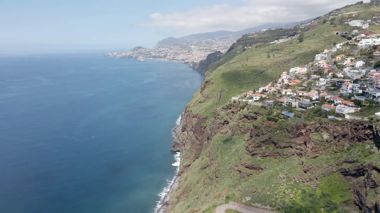 Beautiful aerial or drone shot along the coast of Madeira Island in Portugal