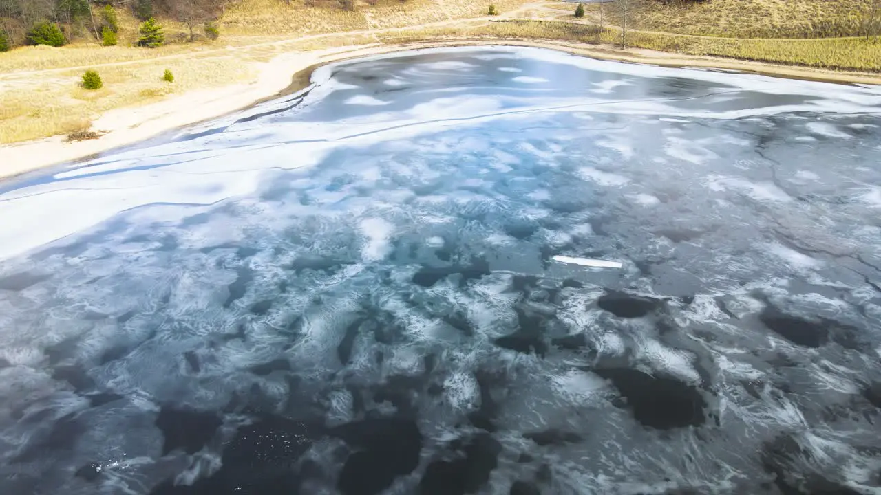 A shallow Ice shelf on a small inland lake in January