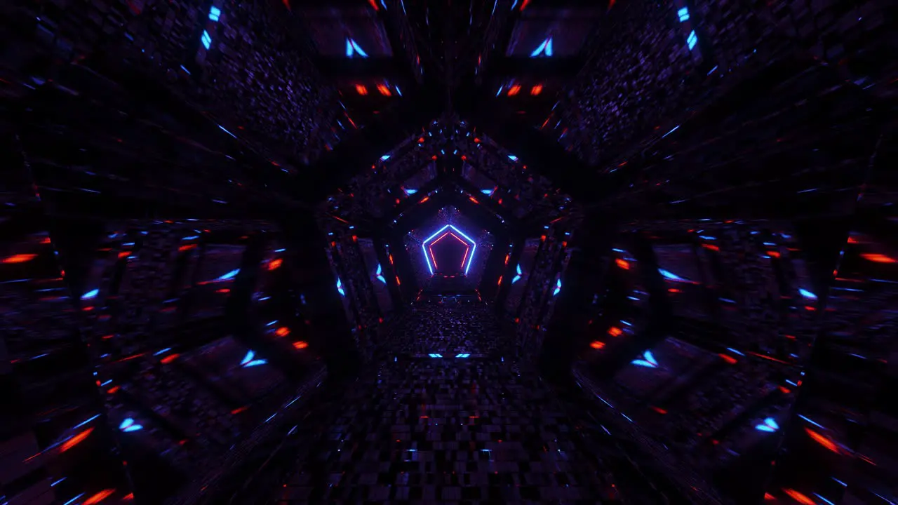 VJ Loop Flying Through a Red Light Blue and Purple Pentagonal Kaleidoscope Tunnel