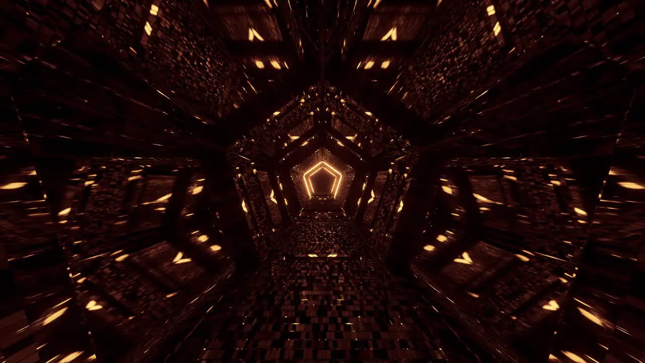 VJ Loop Flying Through a Golden Pentagonal Kaleidoscope Tunnel