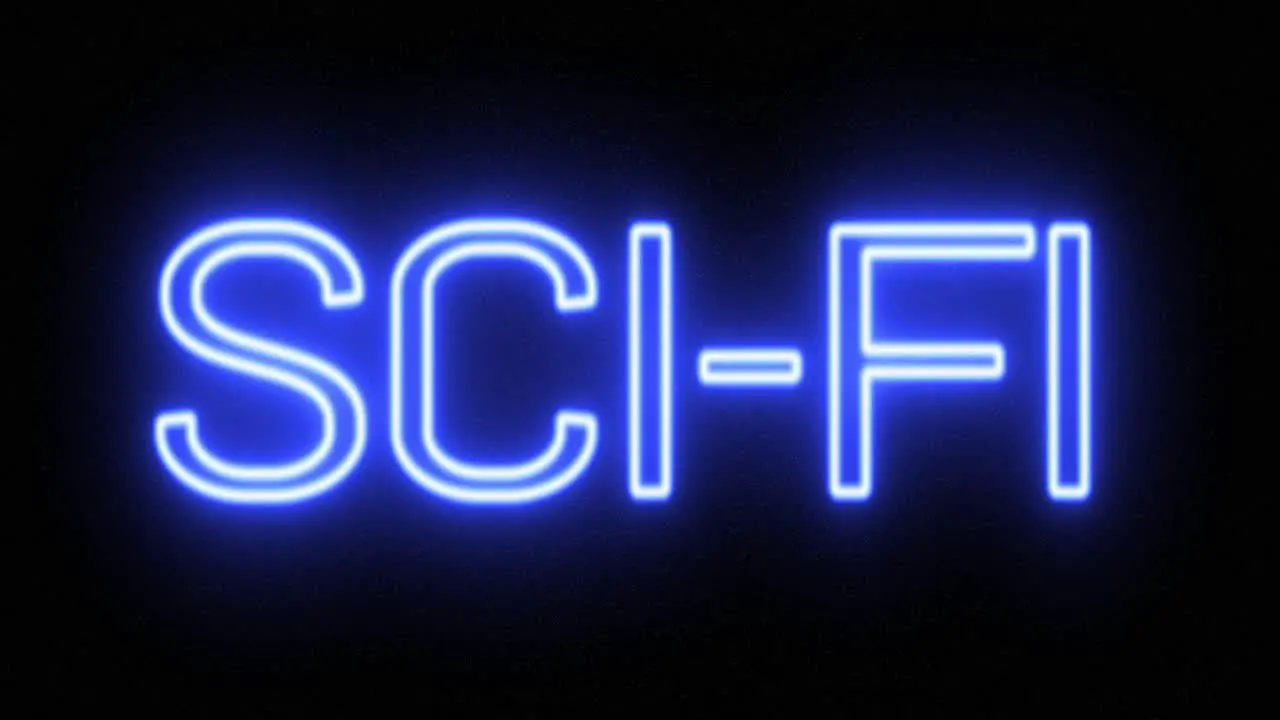 Scf-Fi Neon Blue Sign in Front of Stars