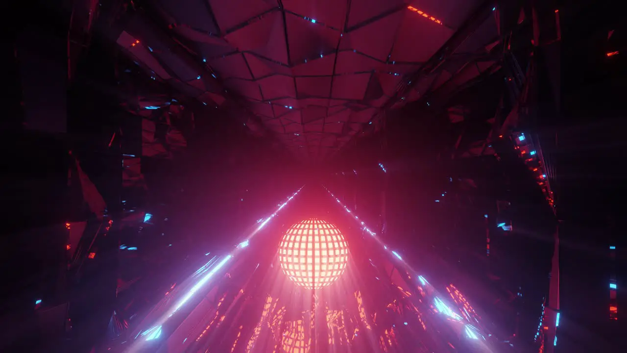 VJ Loop Shining Purple Pink and Blue Energy Sphere Rolling Down a Dark Glossy Sci-Fi Corridor