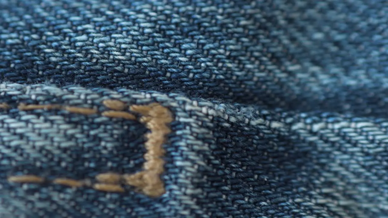 Macro of blue jeans sliding to the right