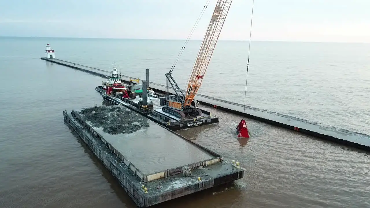 Dredging operation in Kewaunee Harbor on Lake Michigan Kewaunee Wisconsin-16