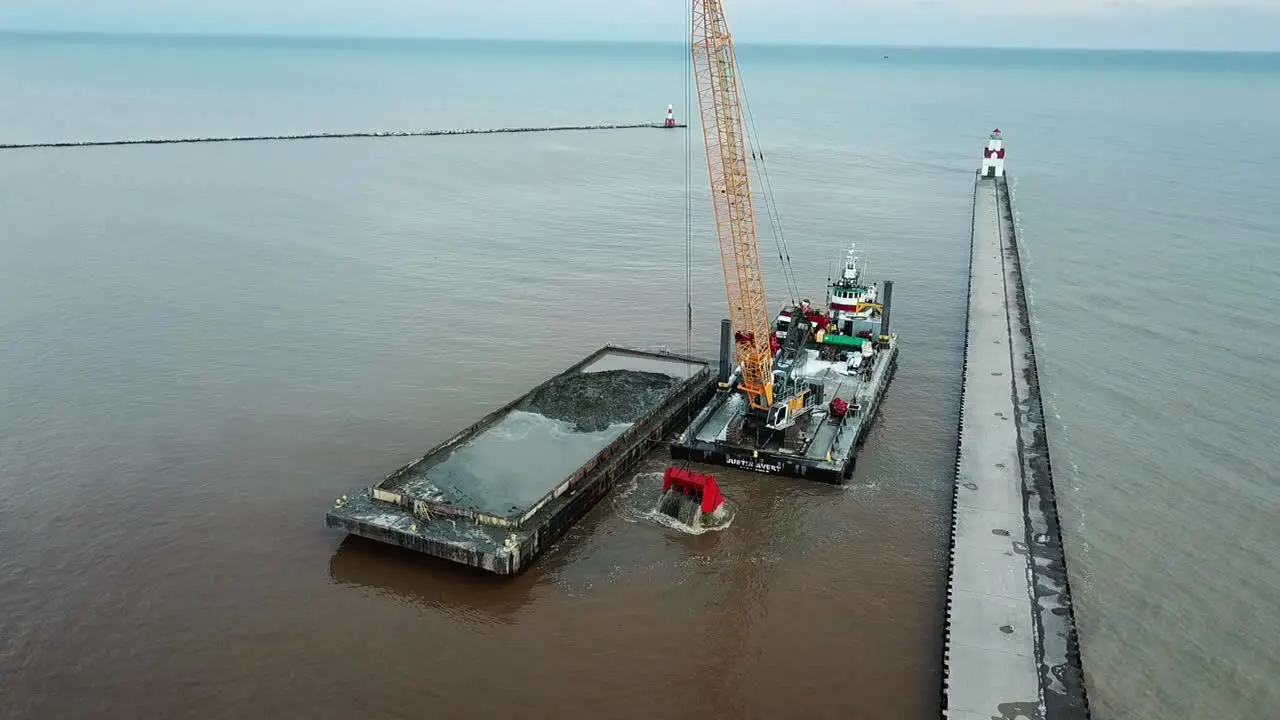 Dredging operation in Kewaunee Harbor on Lake Michigan Kewaunee Wisconsin-14