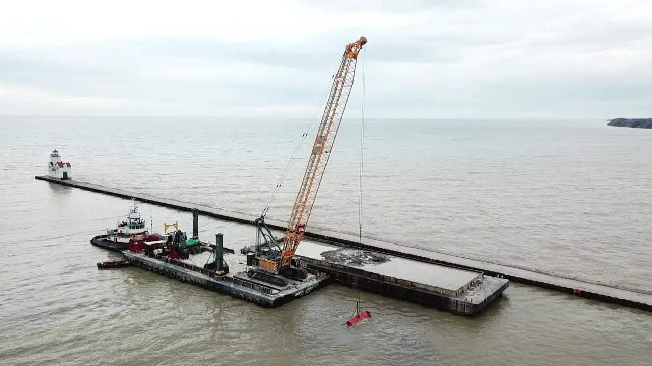 Dredging operation in Kewaunee Harbor on Lake Michigan Kewaunee Wisconsin-4