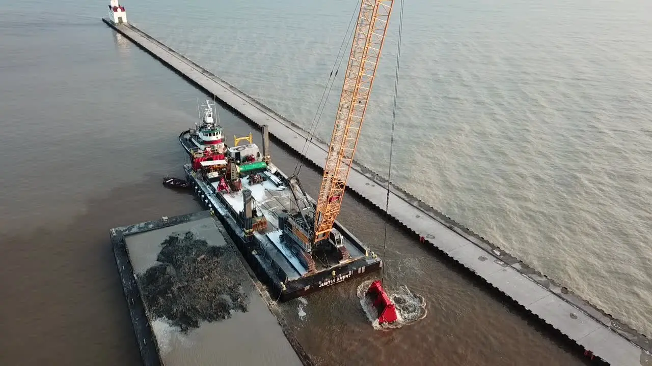 Dredging operation in Kewaunee Harbor on Lake Michigan Kewaunee Wisconsin-13