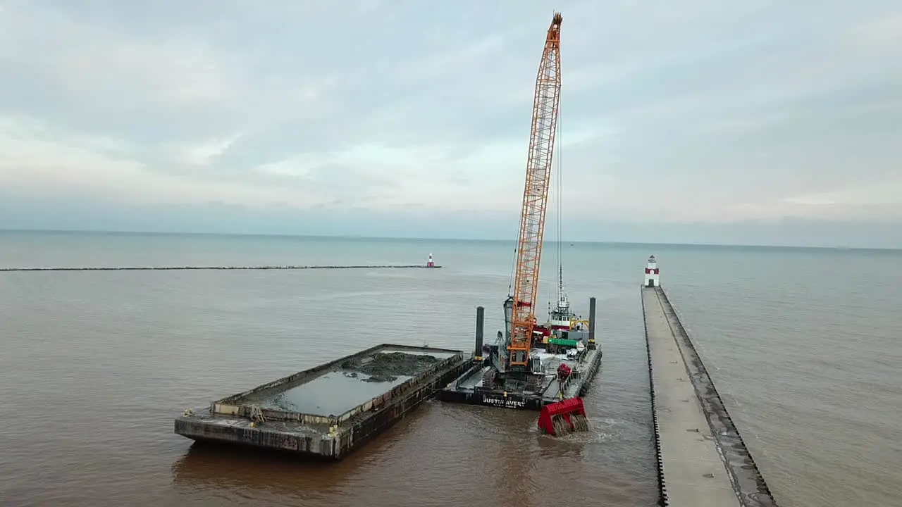 Dredging operation in Kewaunee Harbor on Lake Michigan Kewaunee Wisconsin-19