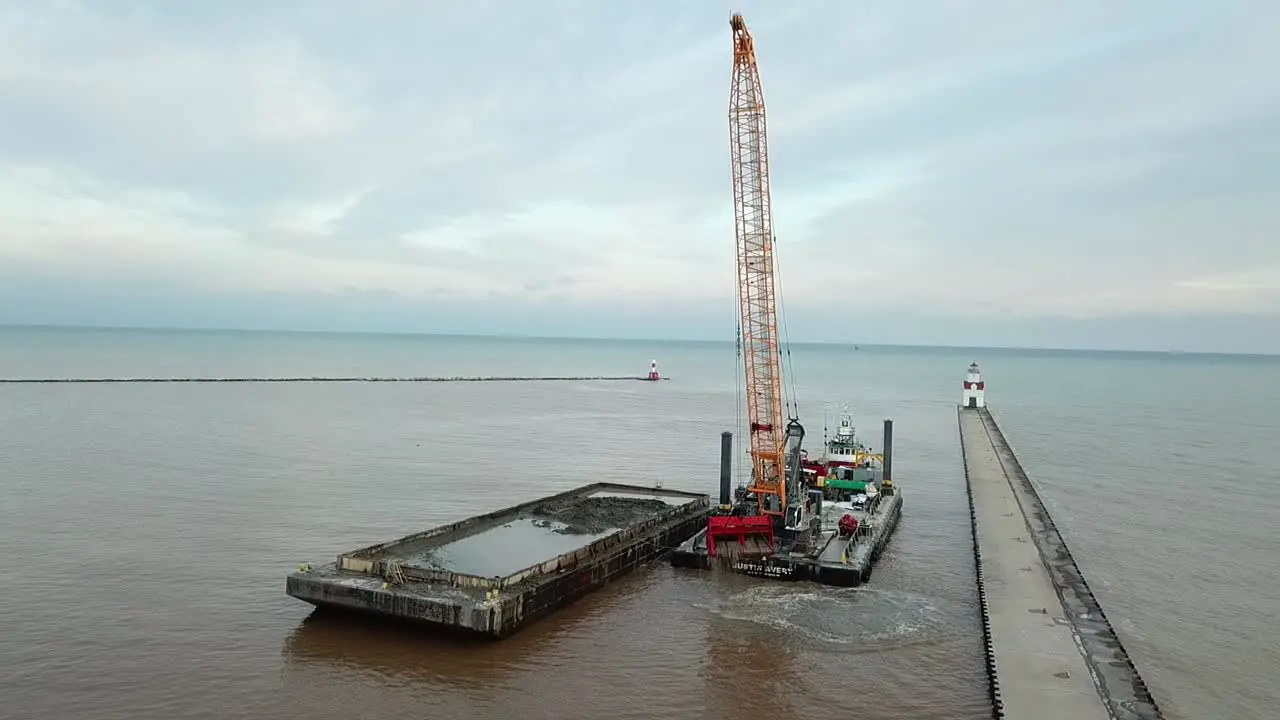 Dredging operation in Kewaunee Harbor on Lake Michigan Kewaunee Wisconsin-15