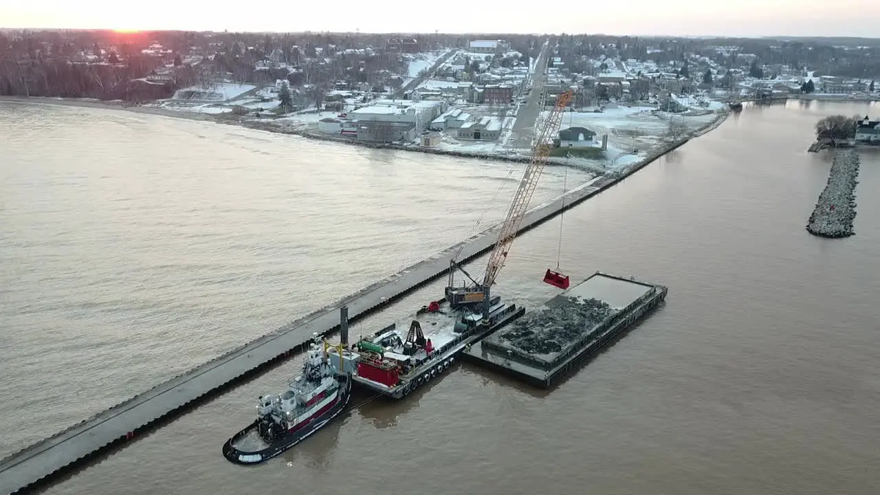 Dredging operation in Kewaunee Harbor on Lake Michigan Kewaunee Wisconsin-6