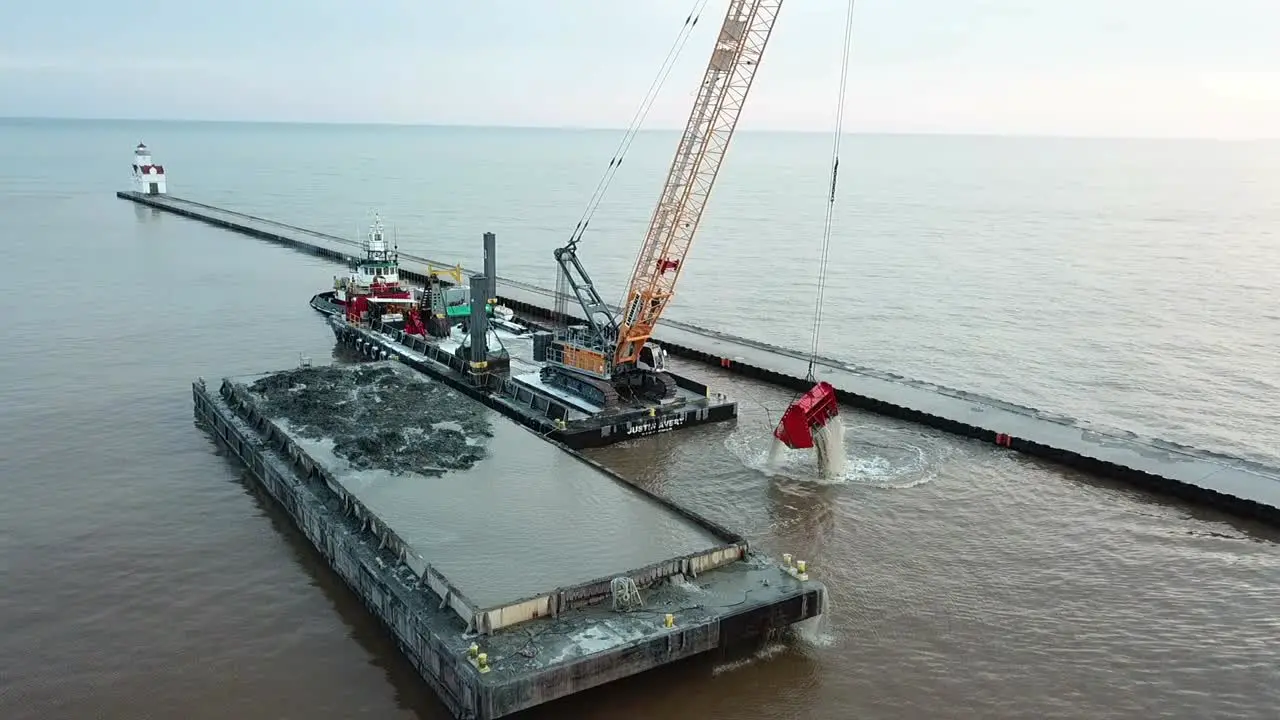 Dredging operation in Kewaunee Harbor on Lake Michigan Kewaunee Wisconsin-5