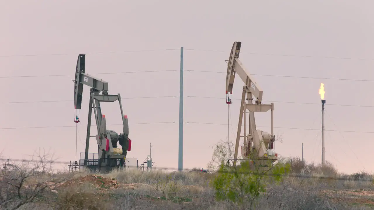 Oil wells pumping in Pecos Texas in January of 2024