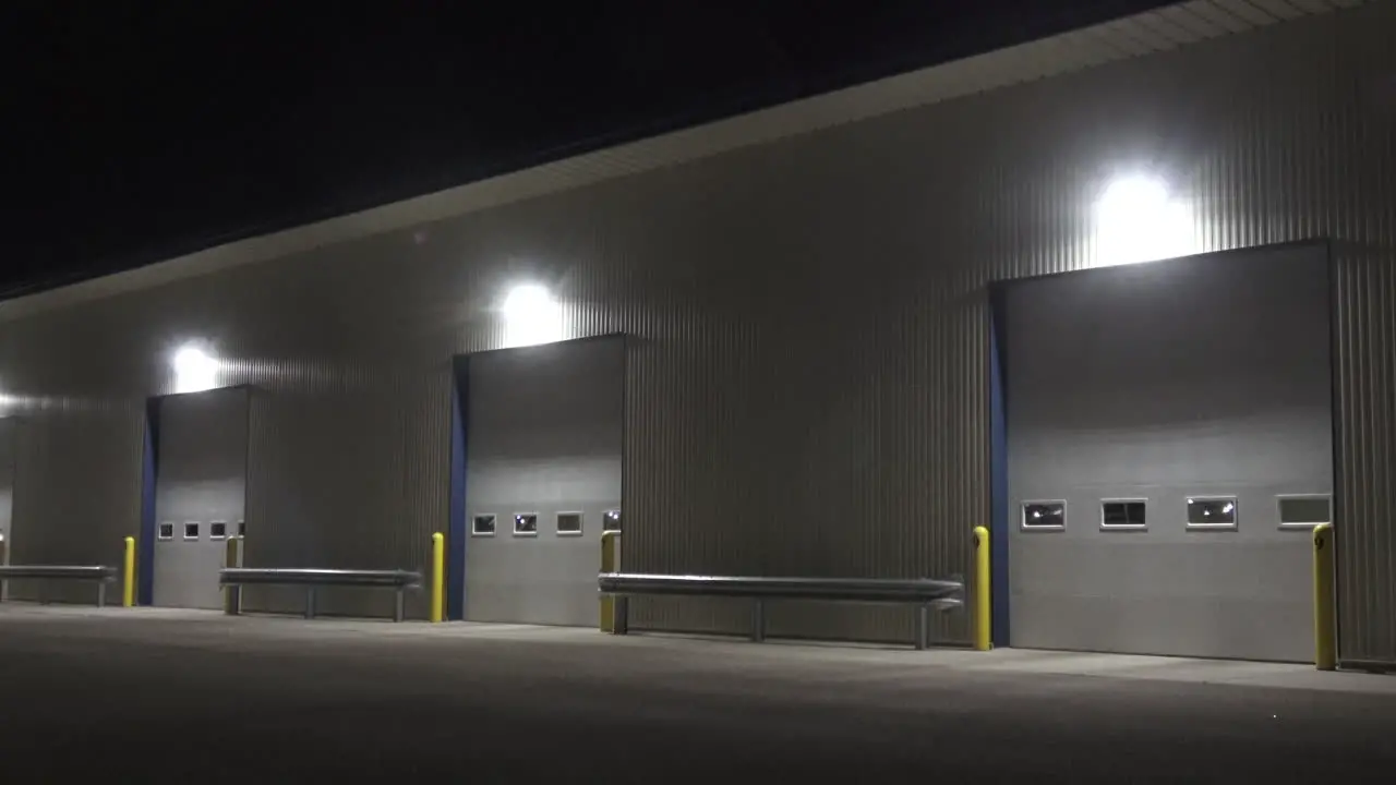 Large exterior garage station in the winter at night