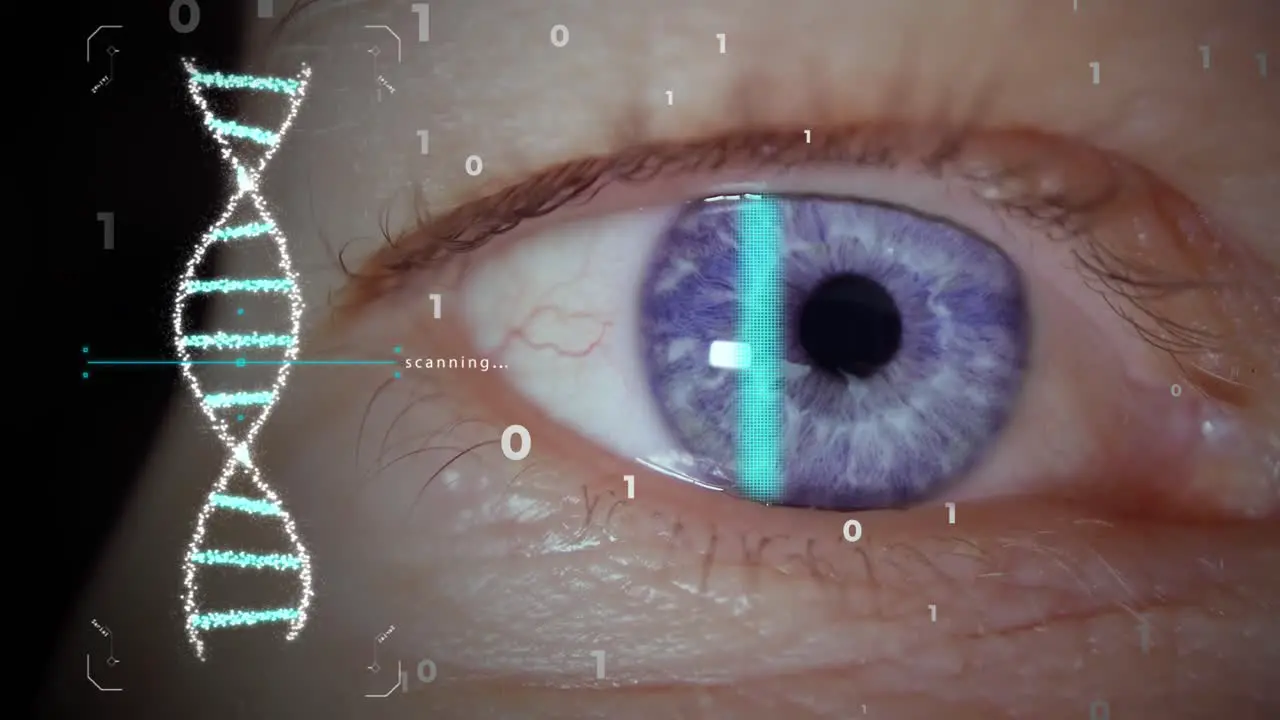 Digital Identity Scanning Human Eye With Binary Code And DNA