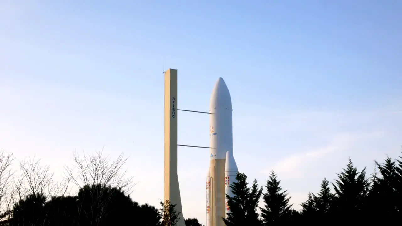 Tilt down view of the Ariane 5 rocket at the "Cité de l'éspace" in Toulouse France