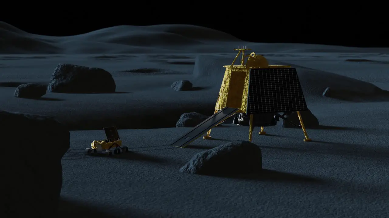 3D Animation of India's Chandrayaan lander and rover on the Moon