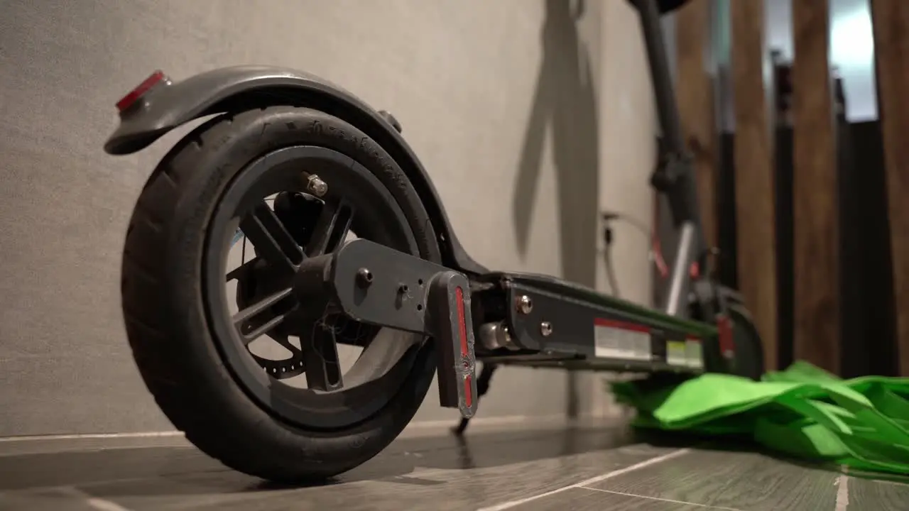 Close up of a wheel of an electric scooter