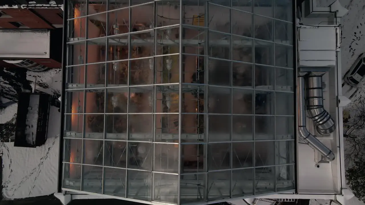 Top-down Shot Of Greenhouse With Glass Roof Johnson Science Building Bishops University Sherbrooke Quebec drone pullback